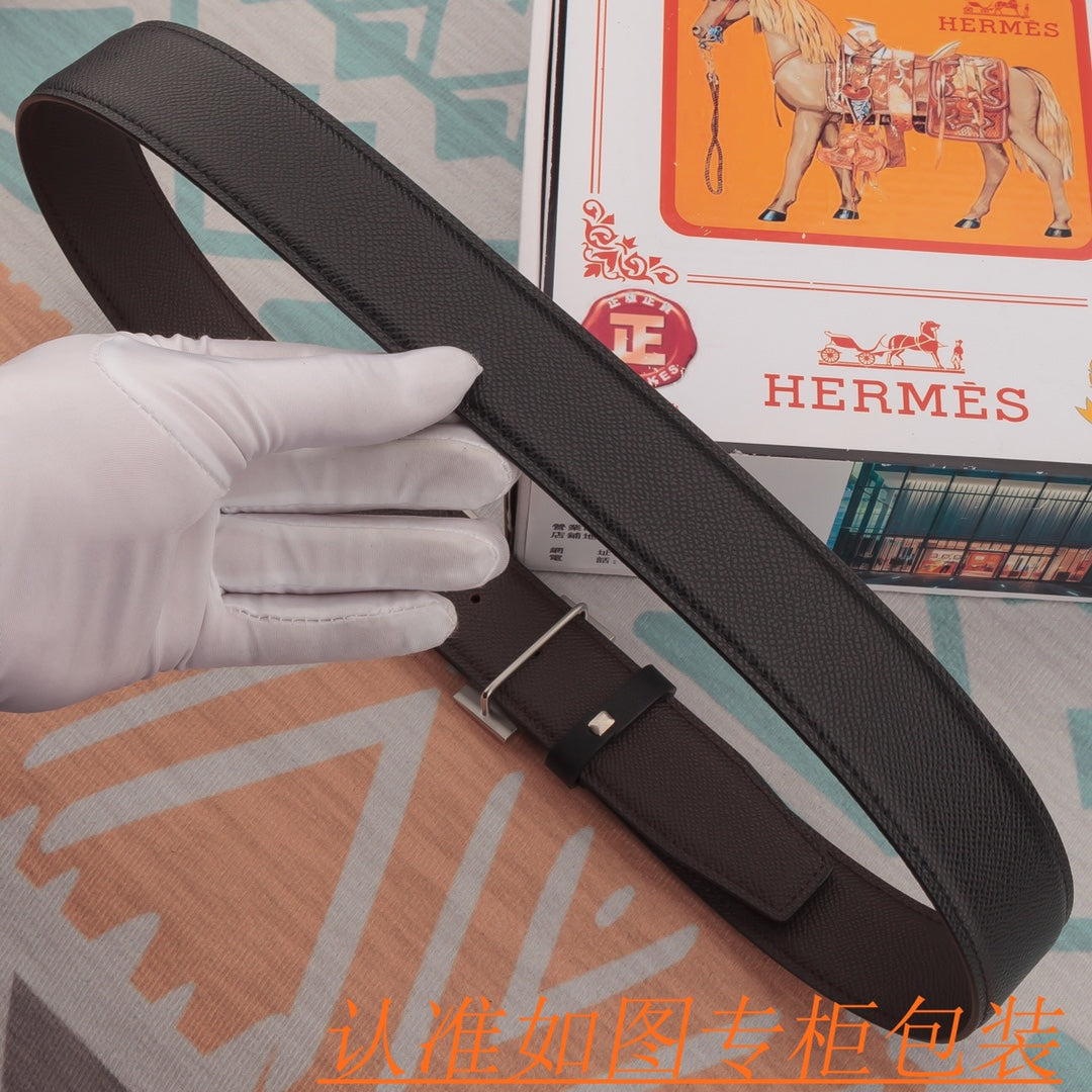 HM Constance Belt 38mm Black Epsom Sliver Buckle 619954