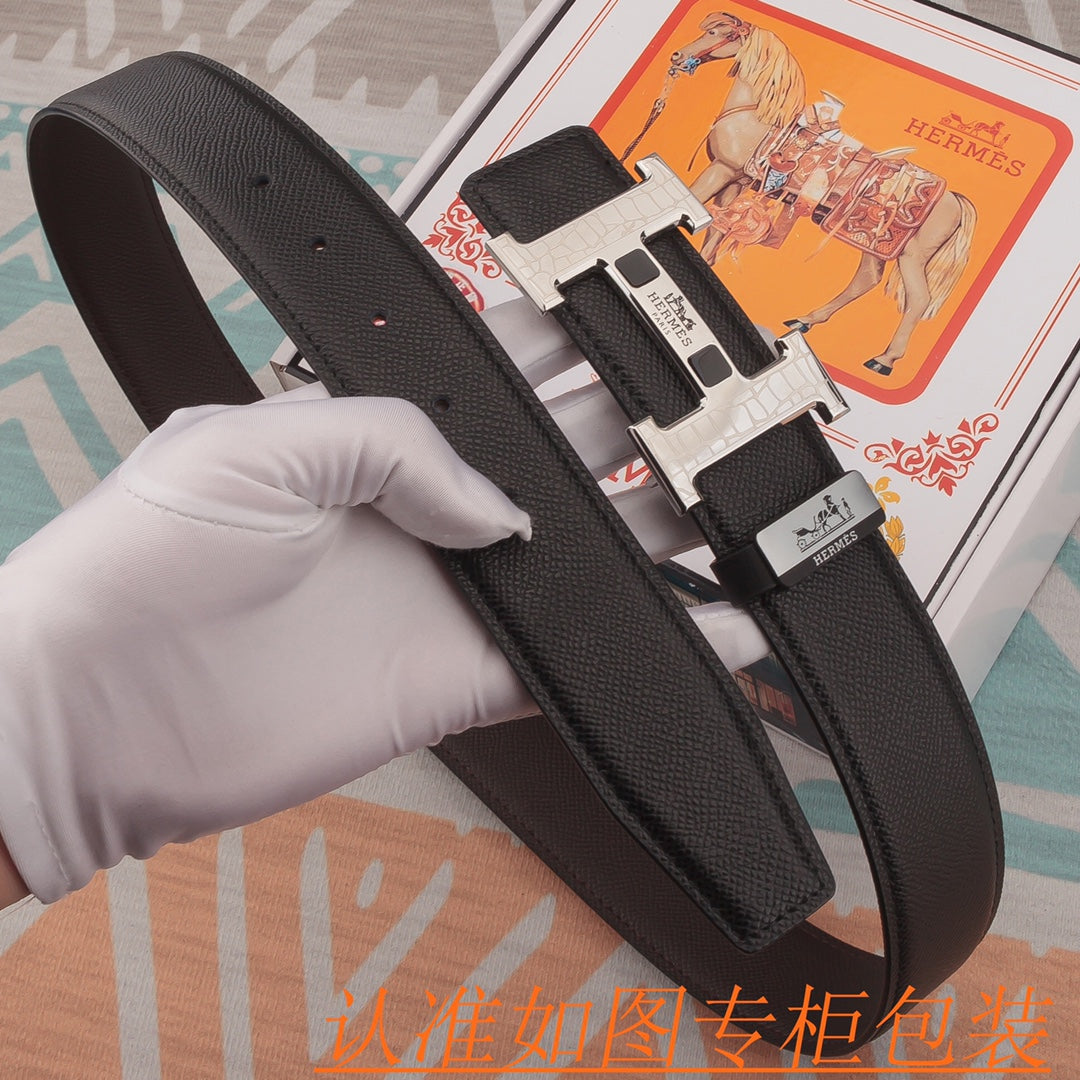 HM Constance Belt 38mm Black Epsom Sliver Buckle 619954