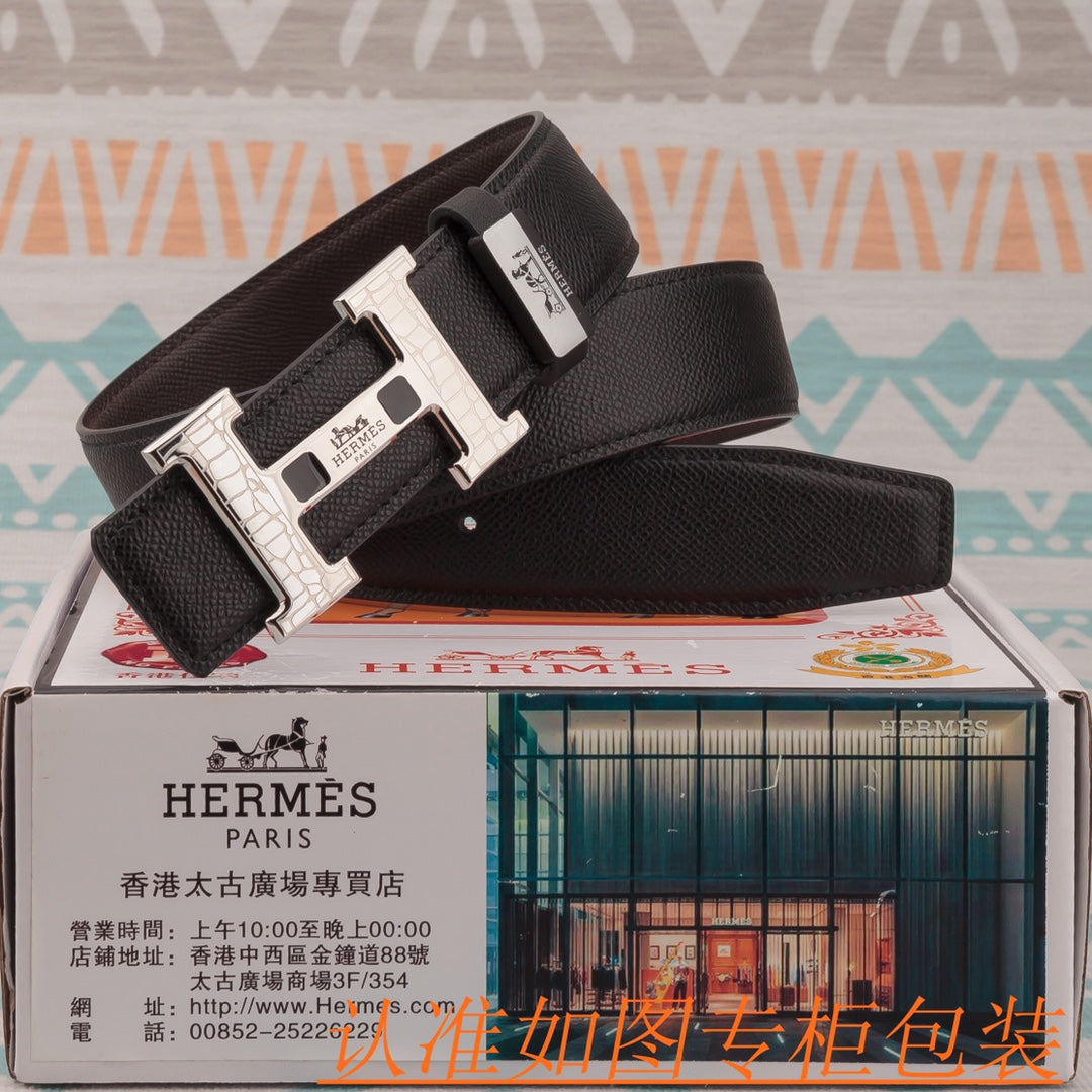 HM Constance Belt 38mm Black Epsom Sliver Buckle 619954