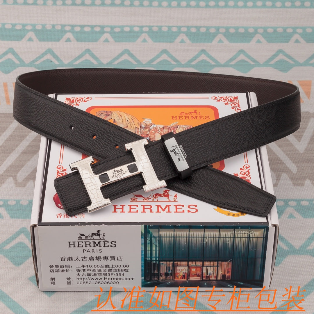 HM Constance Belt 38mm Black Epsom Sliver Buckle 619954