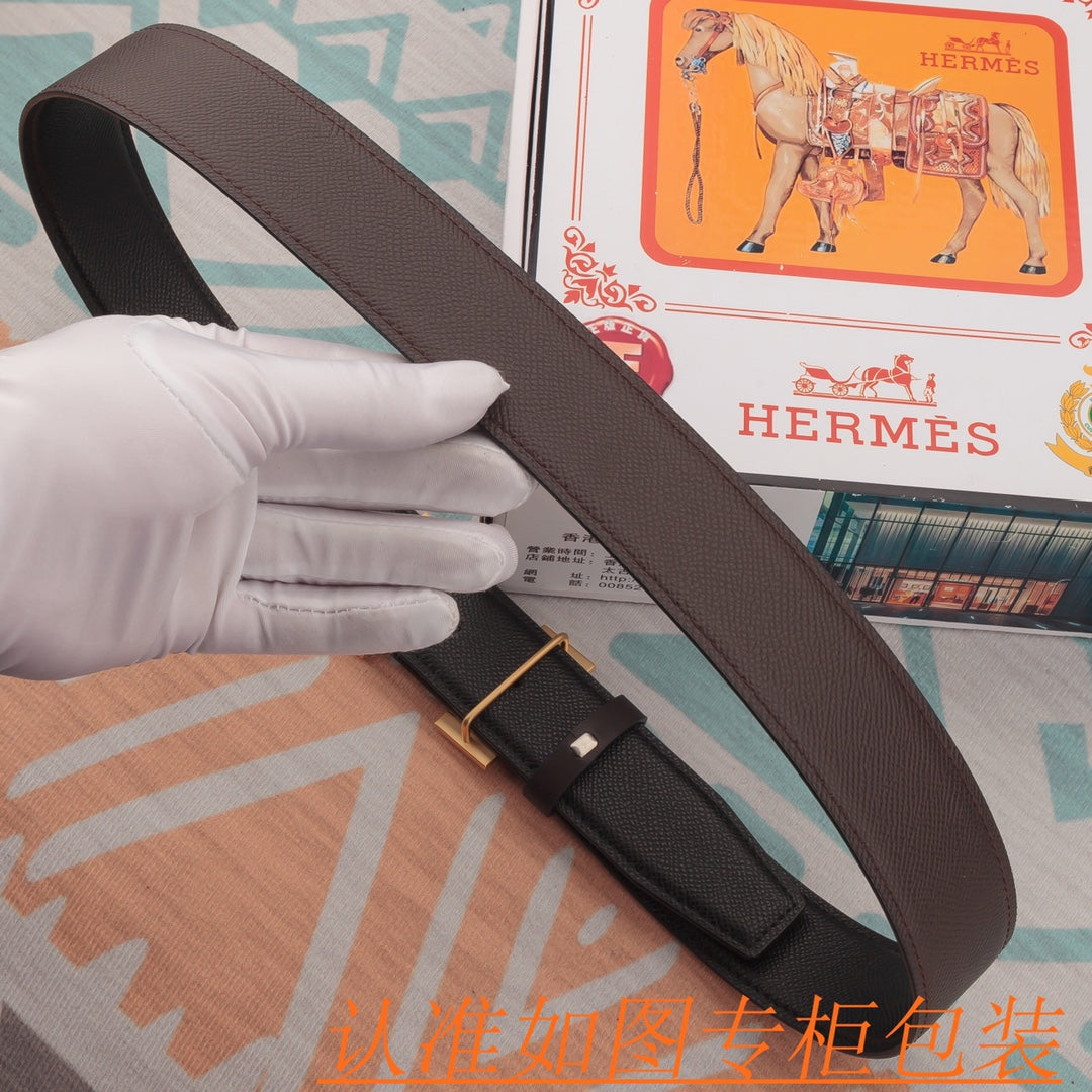 HM Constance Belt 38mm Brown Epsom Gold Buckle 619955