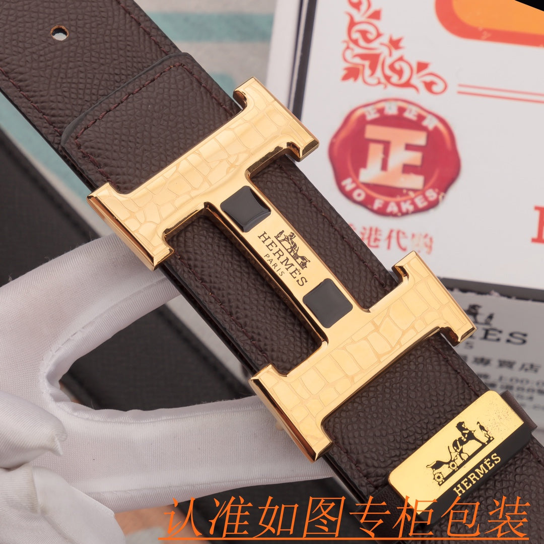 HM Constance Belt 38mm Brown Epsom Gold Buckle 619955