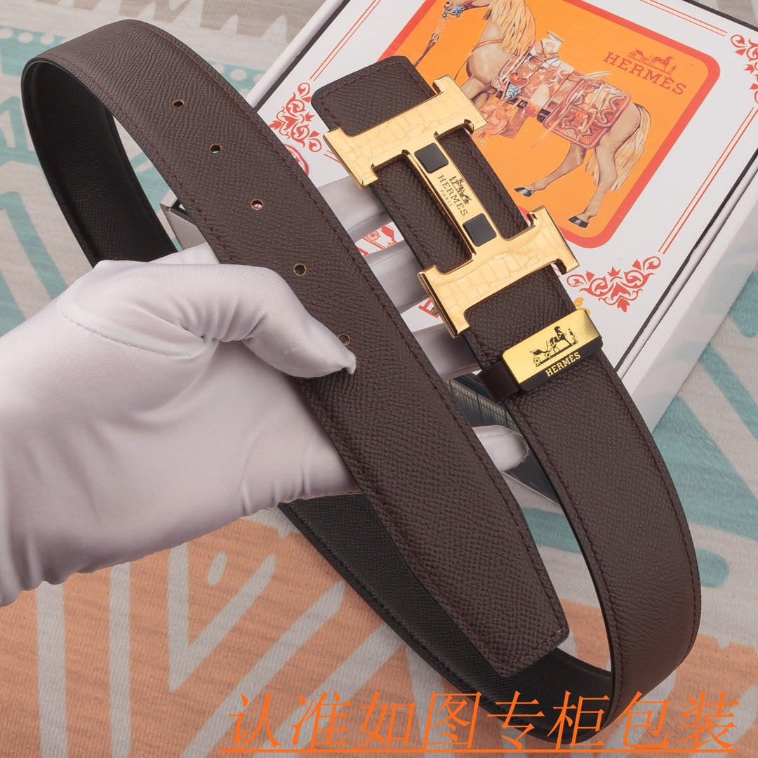 HM Constance Belt 38mm Brown Epsom Gold Buckle 619955