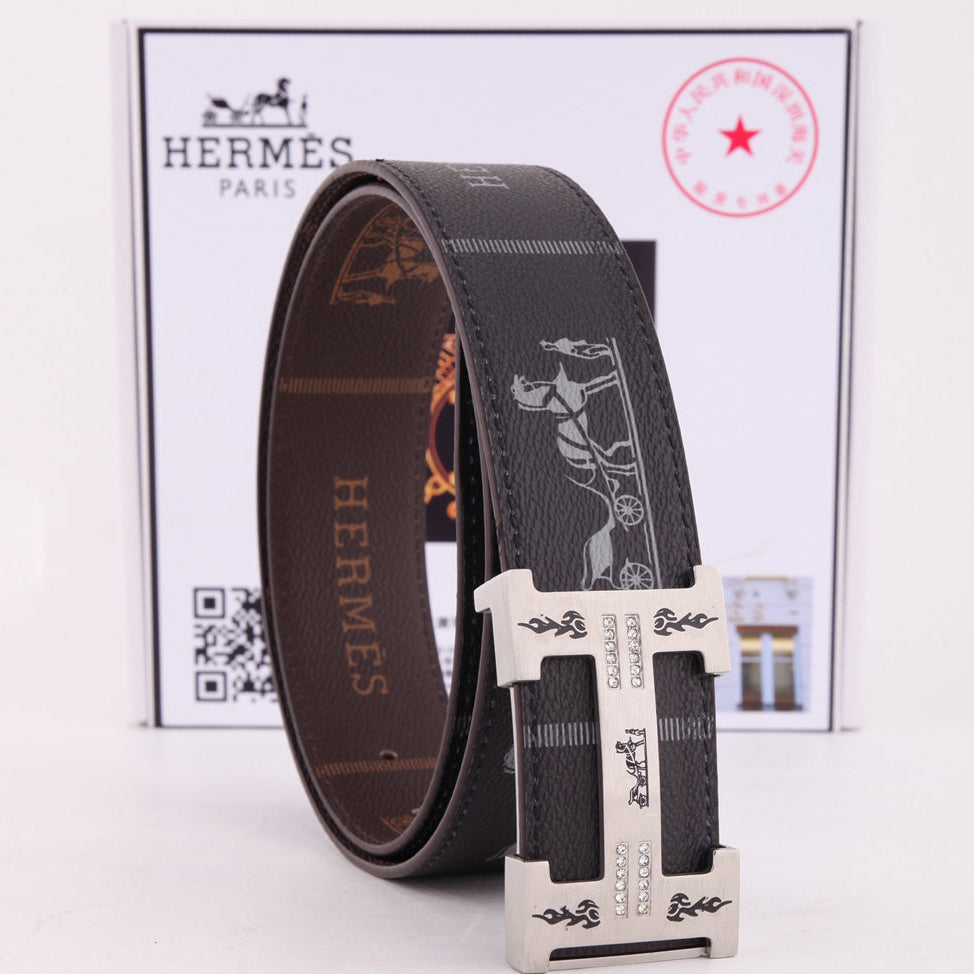 HM Constance Belt 38mm Black Brown Cowhide Gold Buckle 620188