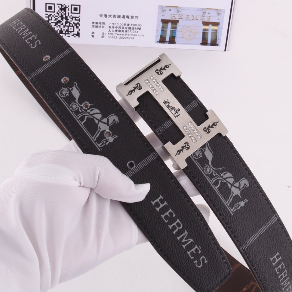 HM Constance Belt 38mm Black Brown Cowhide Gold Buckle 620188