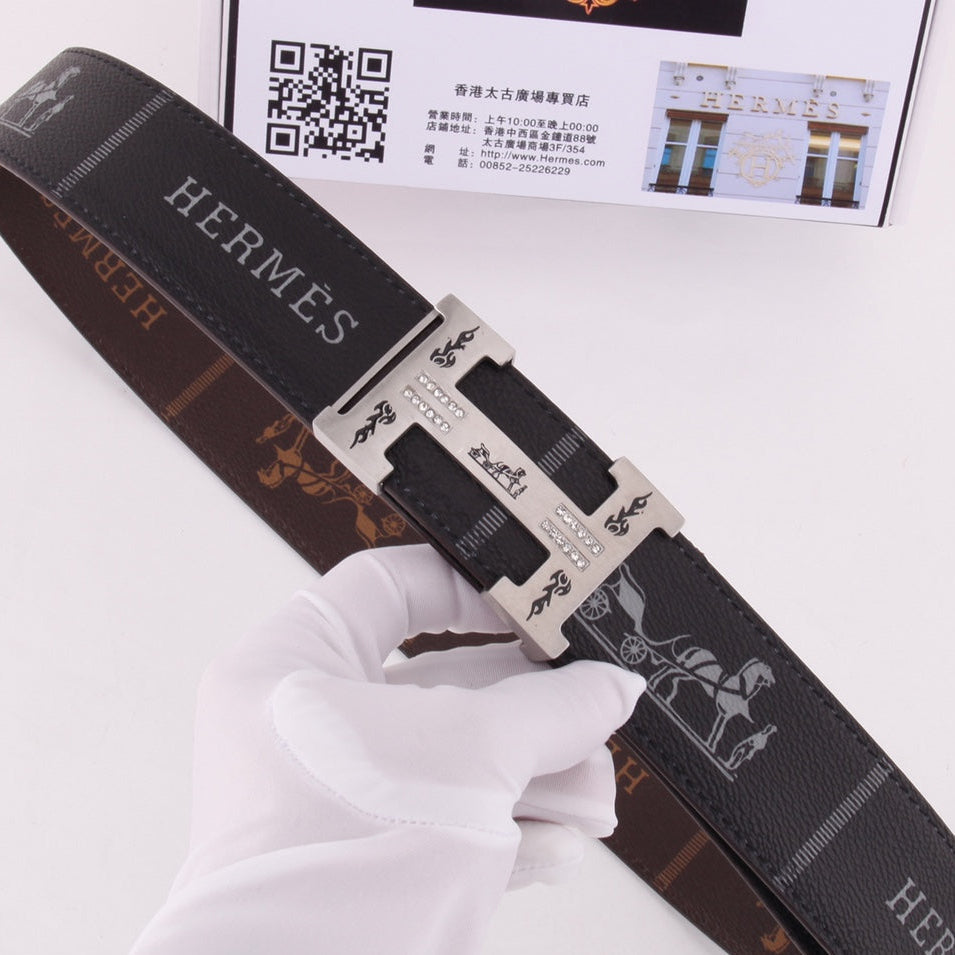 HM Constance Belt 38mm Black Brown Cowhide Gold Buckle 620188