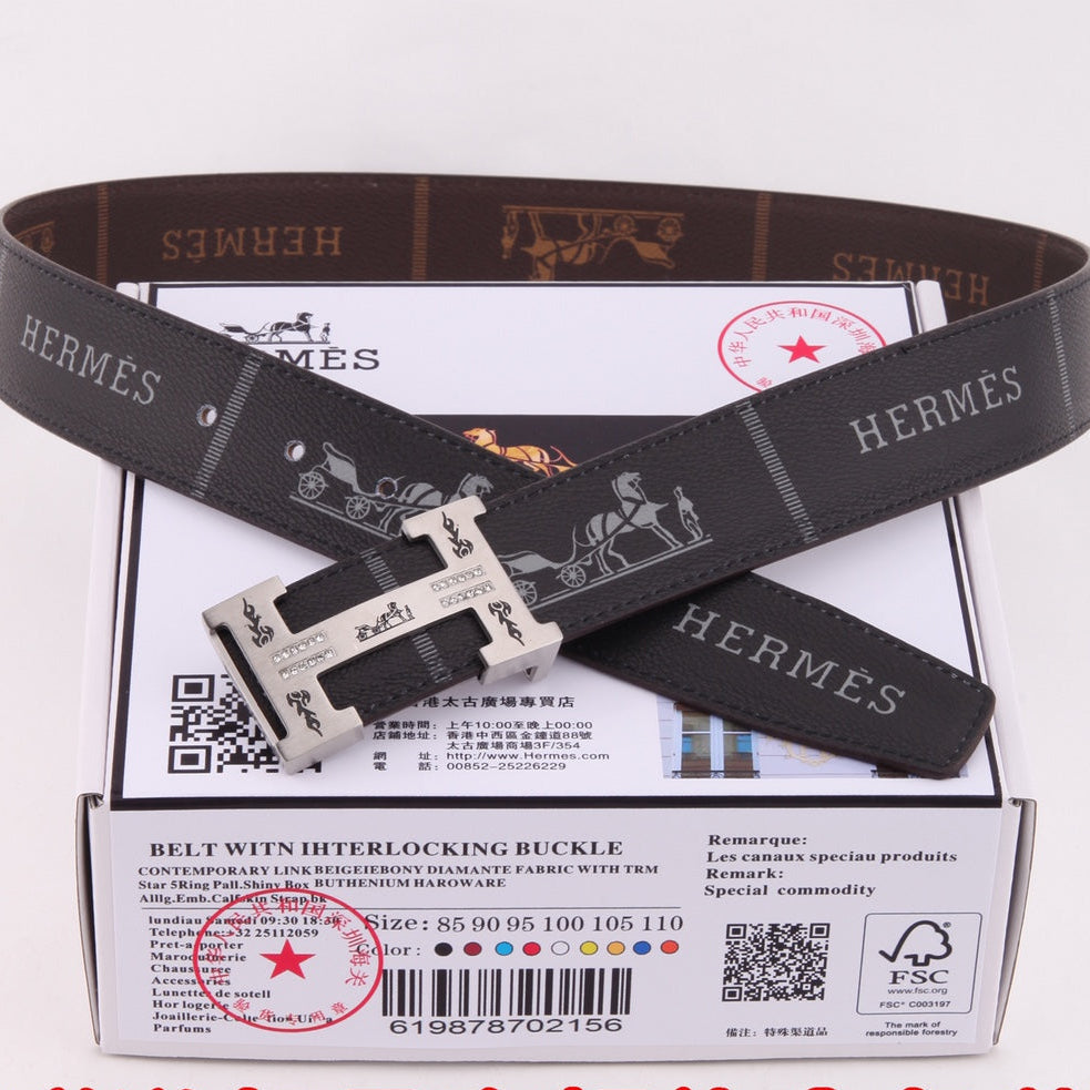 HM Constance Belt 38mm Black Brown Cowhide Gold Buckle 620188