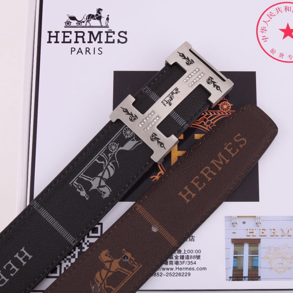 HM Constance Belt 38mm Black Brown Cowhide Gold Buckle 620188