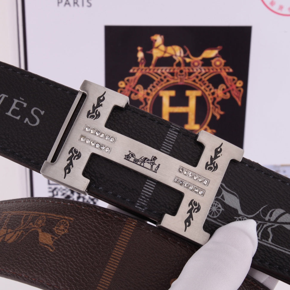 HM Constance Belt 38mm Black Brown Cowhide Gold Buckle 620188