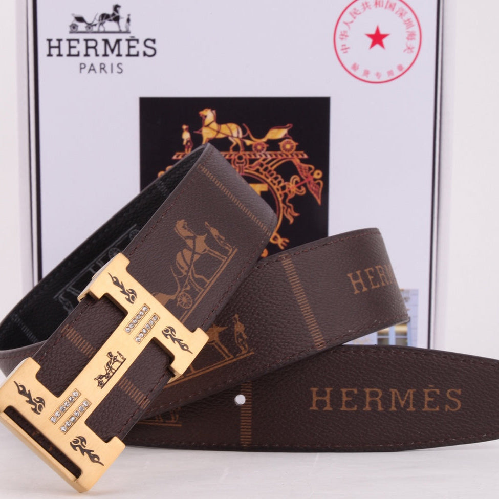 HM Constance Belt 38mm Brown Black Cowhide Gold Buckle 620189