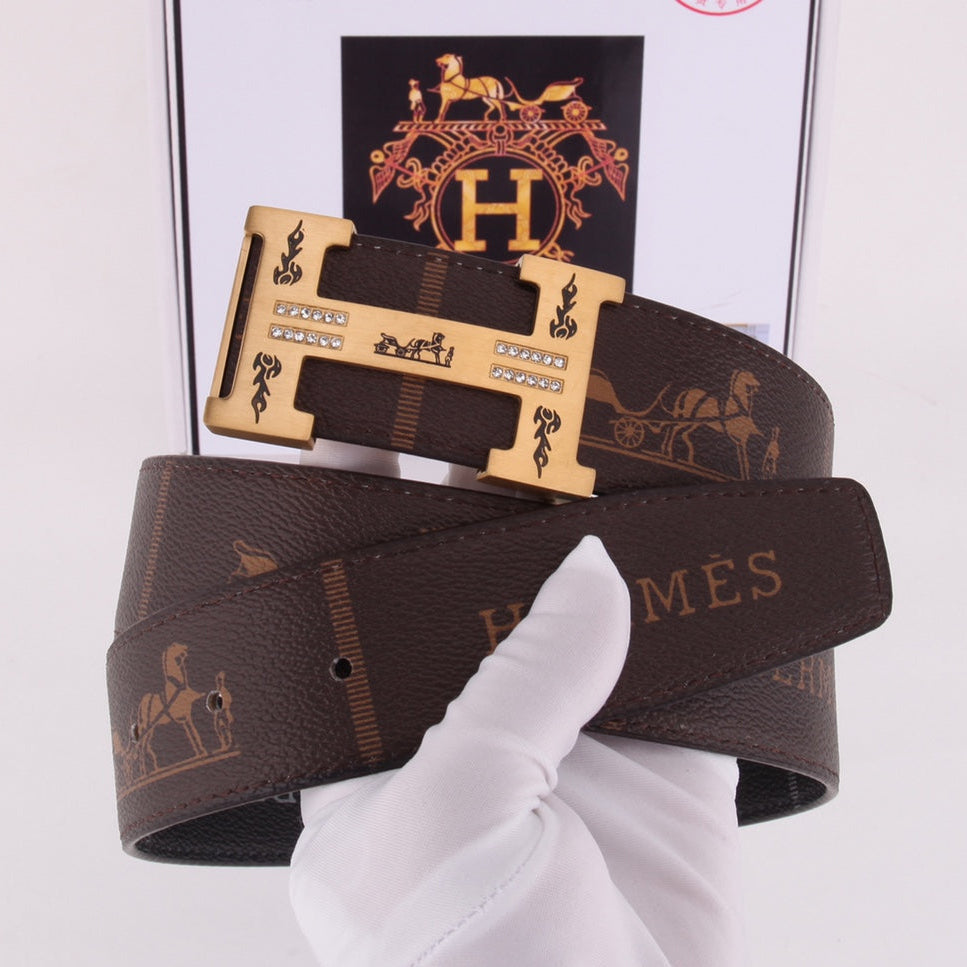 HM Constance Belt 38mm Brown Black Cowhide Gold Buckle 620189