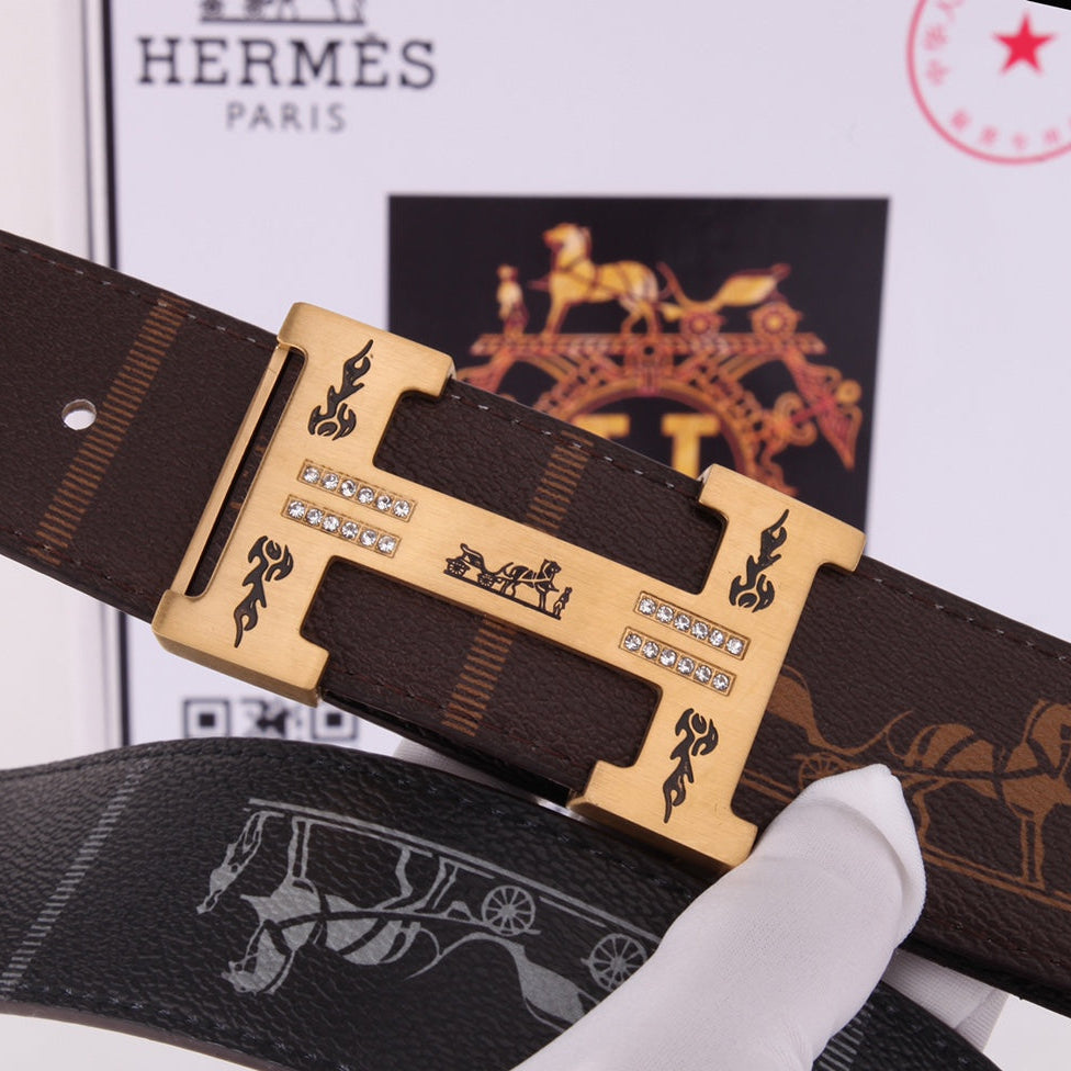 HM Constance Belt 38mm Brown Black Cowhide Gold Buckle 620189