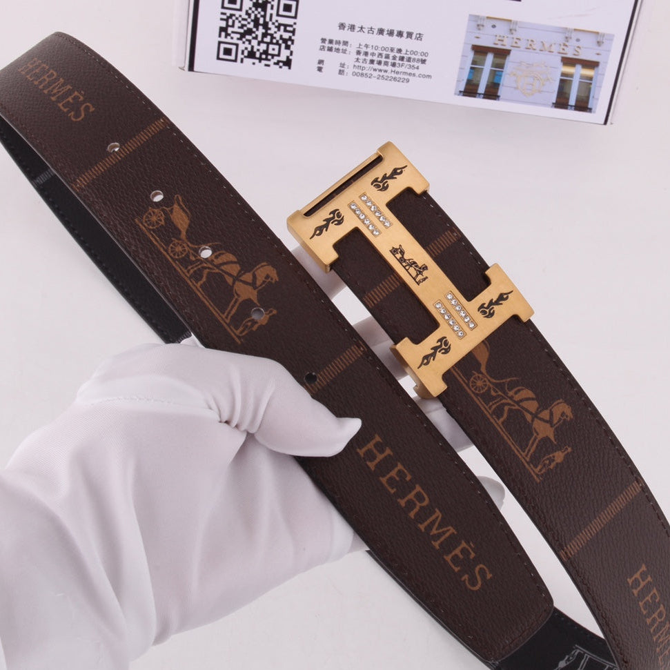 HM Constance Belt 38mm Brown Black Cowhide Gold Buckle 620189