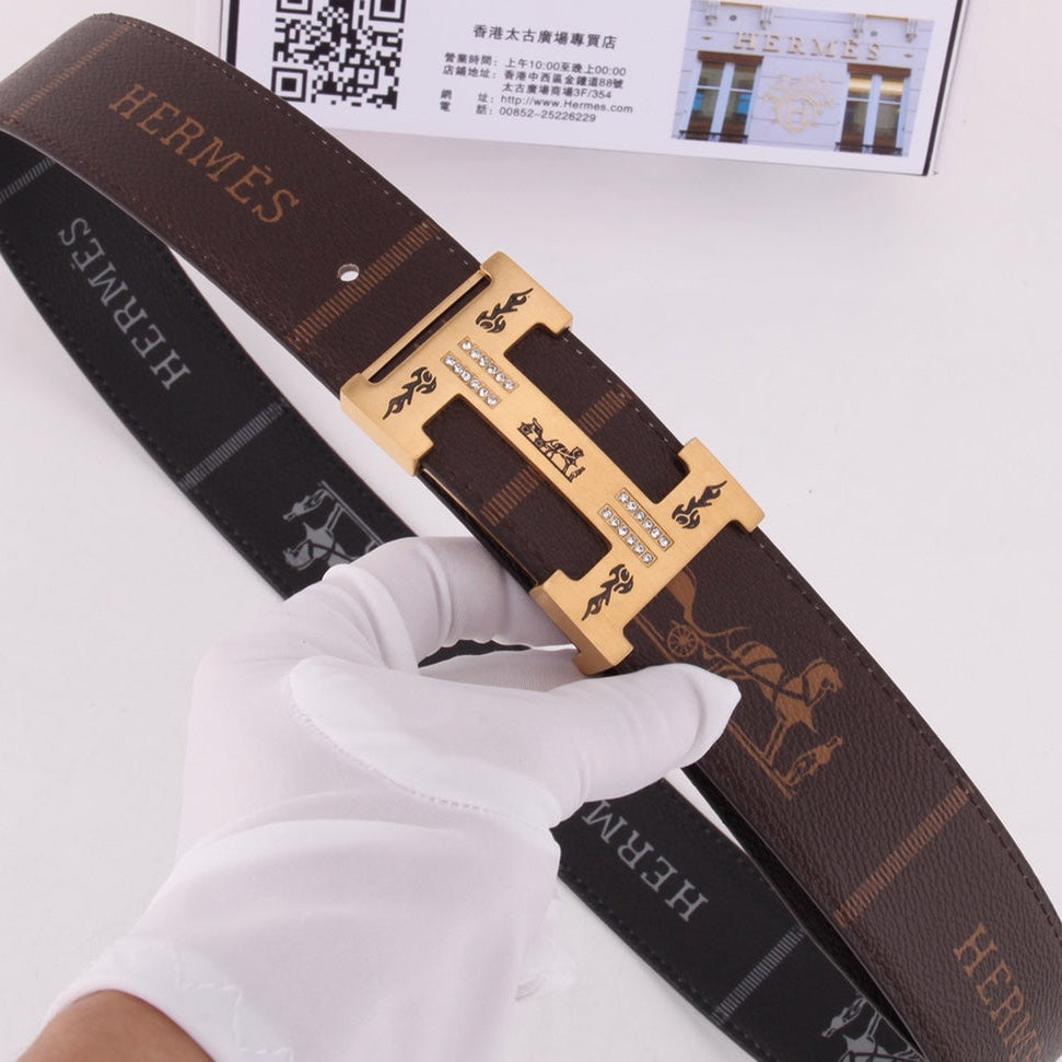 HM Constance Belt 38mm Brown Black Cowhide Gold Buckle 620189