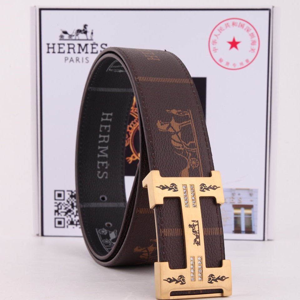 HM Constance Belt 38mm Brown Black Cowhide Gold Buckle 620189