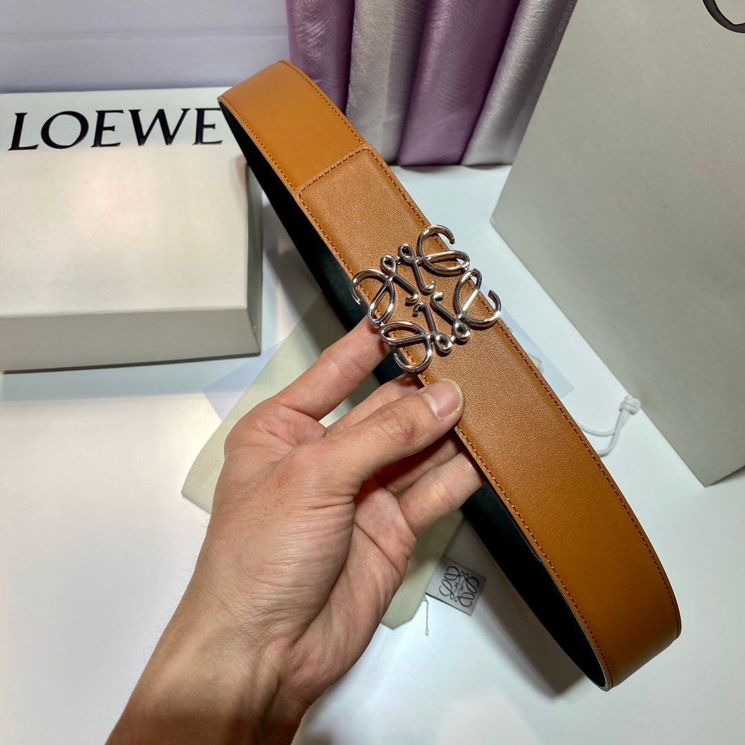 Anagram belt 40mm reversible black brown silver buckle