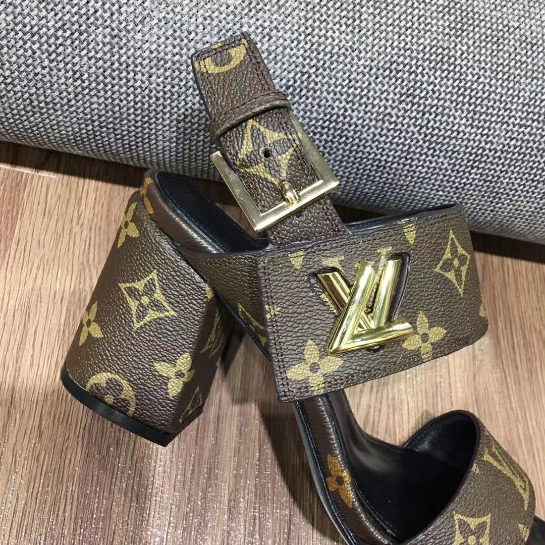 LV Horizon Ankle Strap Sandals 75mm Dark Brown Calfskin