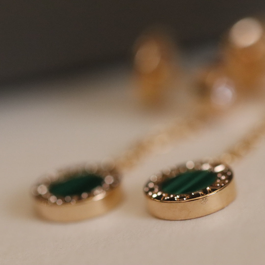 BVL EARRINGS DROP MALACHITE PINK GOLD
