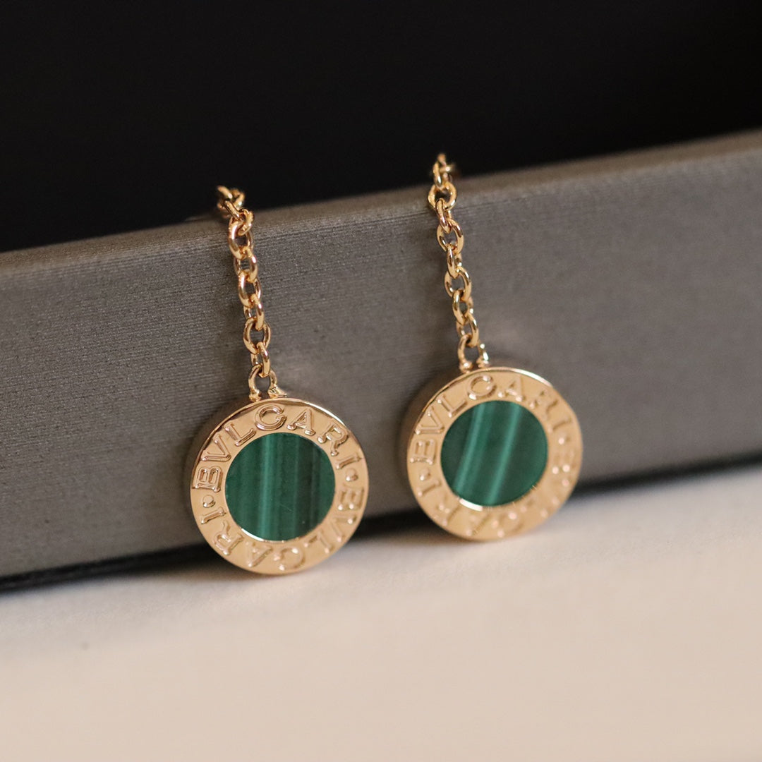 BVL EARRINGS DROP MALACHITE PINK GOLD