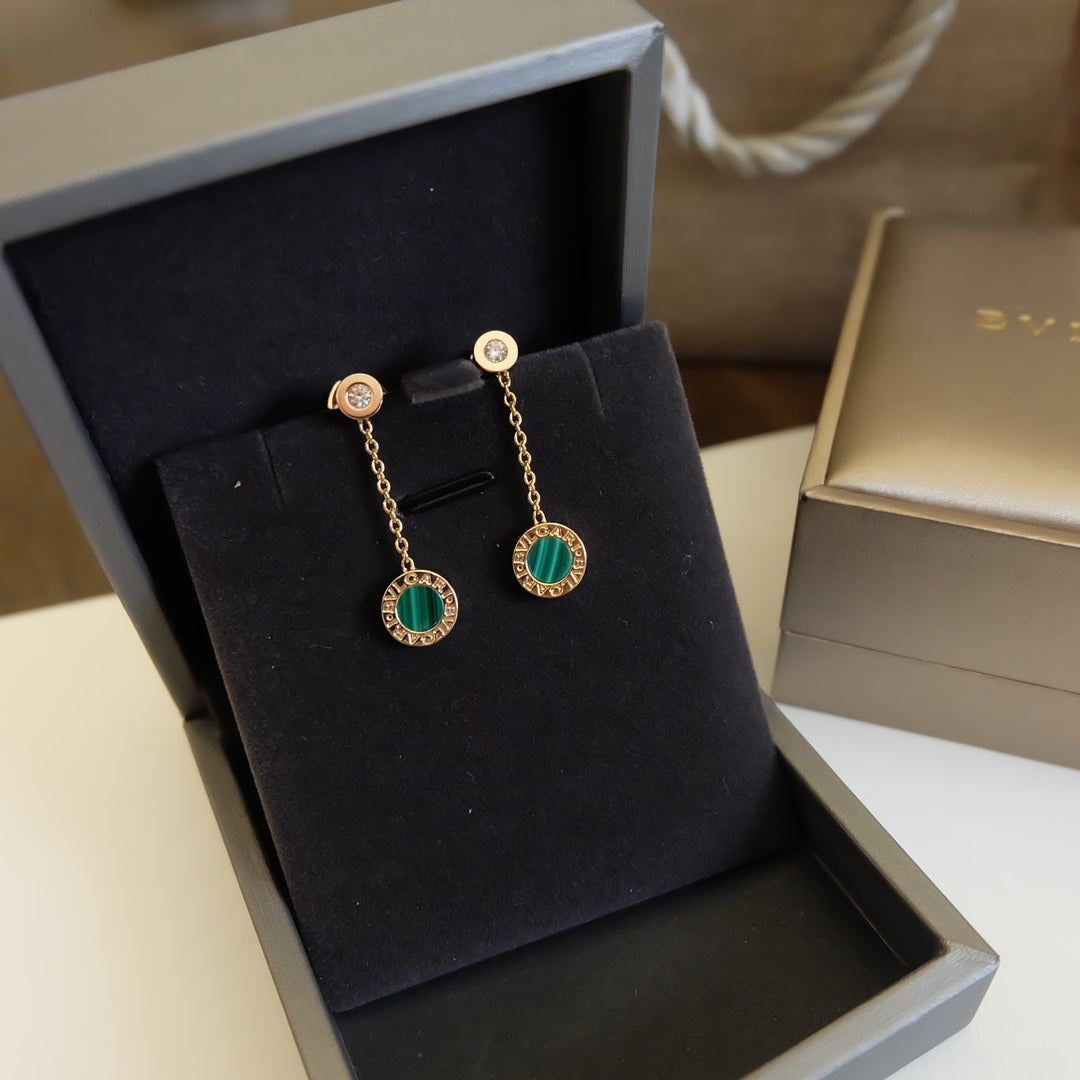 BVL EARRINGS DROP MALACHITE PINK GOLD