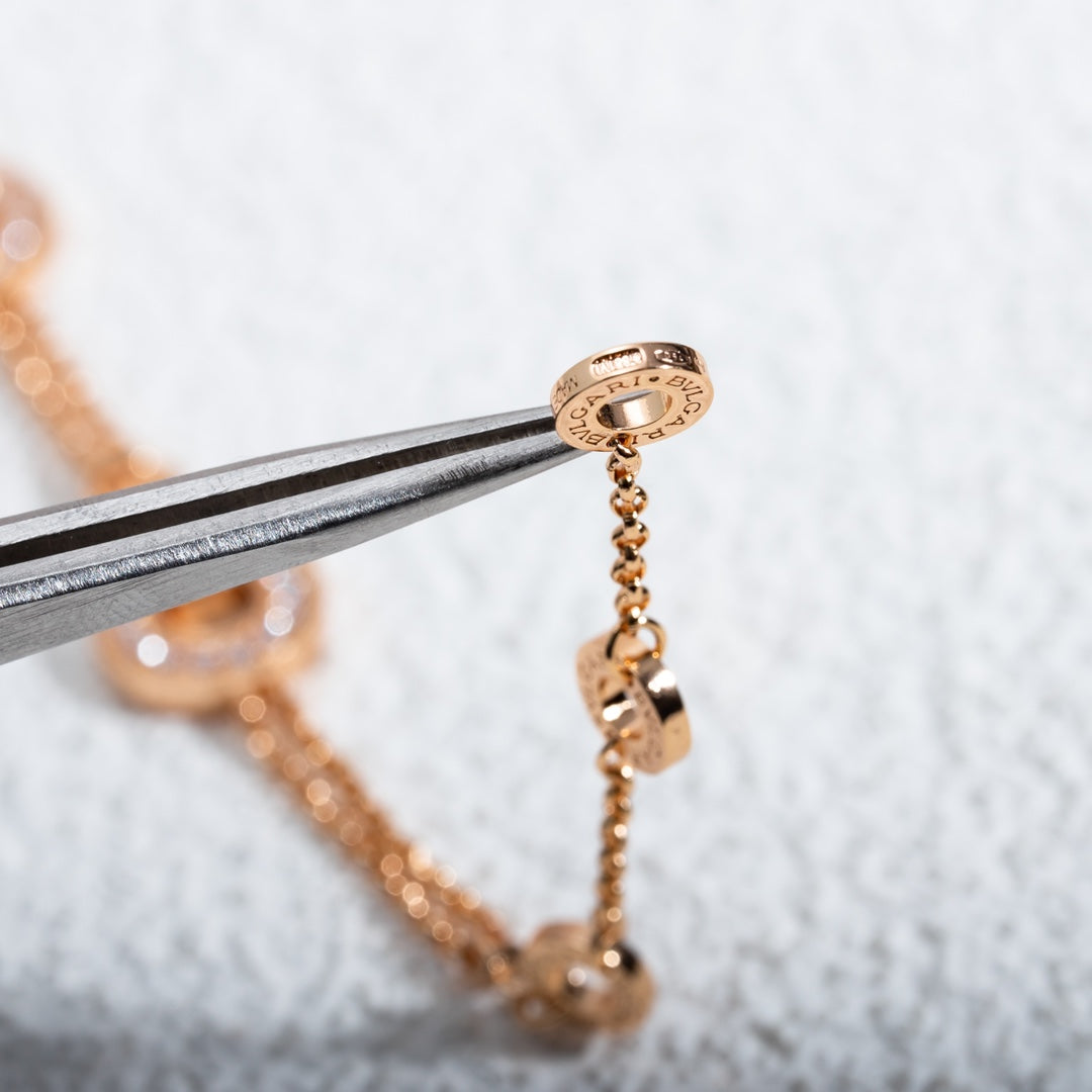 BVL 3 Motifs Full Diamond Pink Gold Bracelet