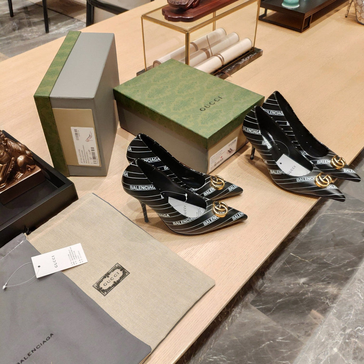 Balenciaga x GC 26s High Heel Pump Black White Sheepskin 681310