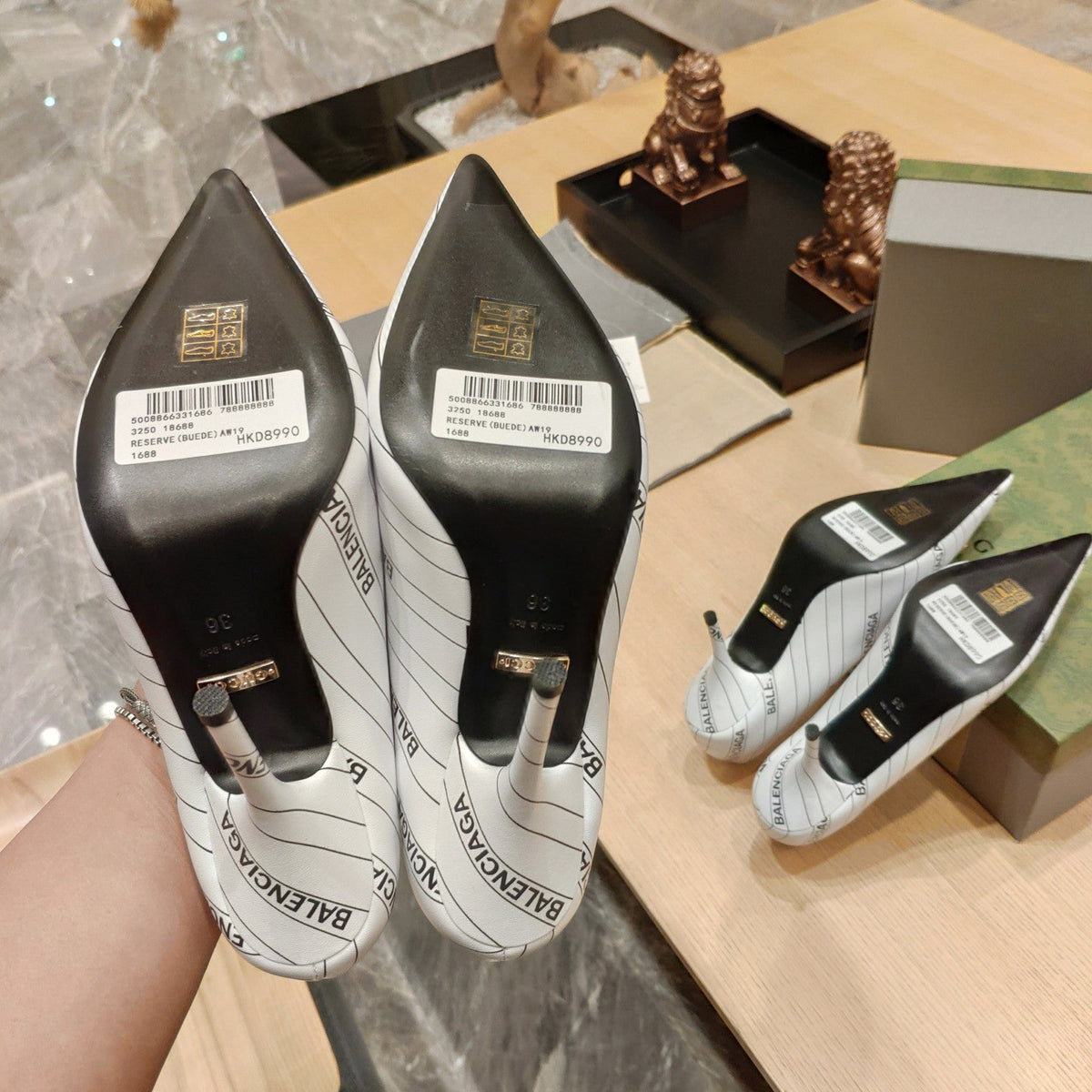 Balenciaga x GC 26s High Heel Pump White Black Sheepskin 681311