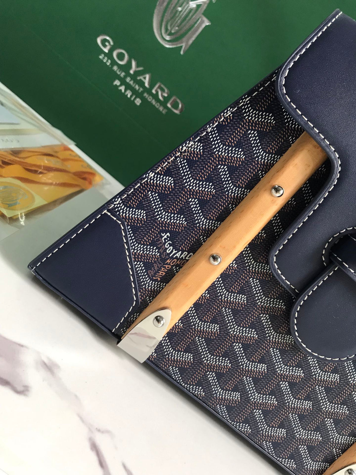 SAÏGON PM BAG 28 IN NAVY BLUE GOYARDINE CANVAS AND CALFSKIN