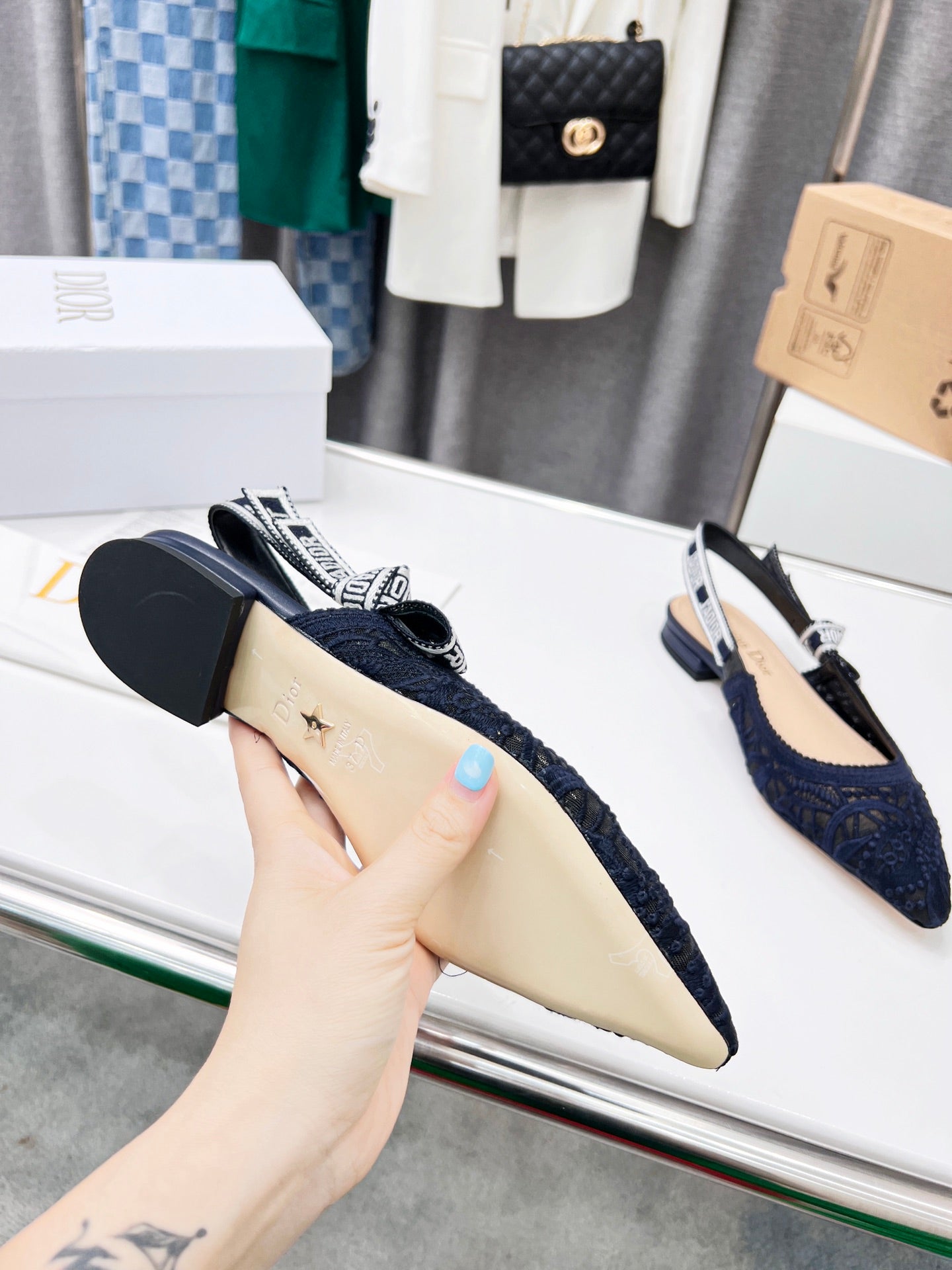 CD 25 J'Adior Slingback Flat Mesh Fabric 237966