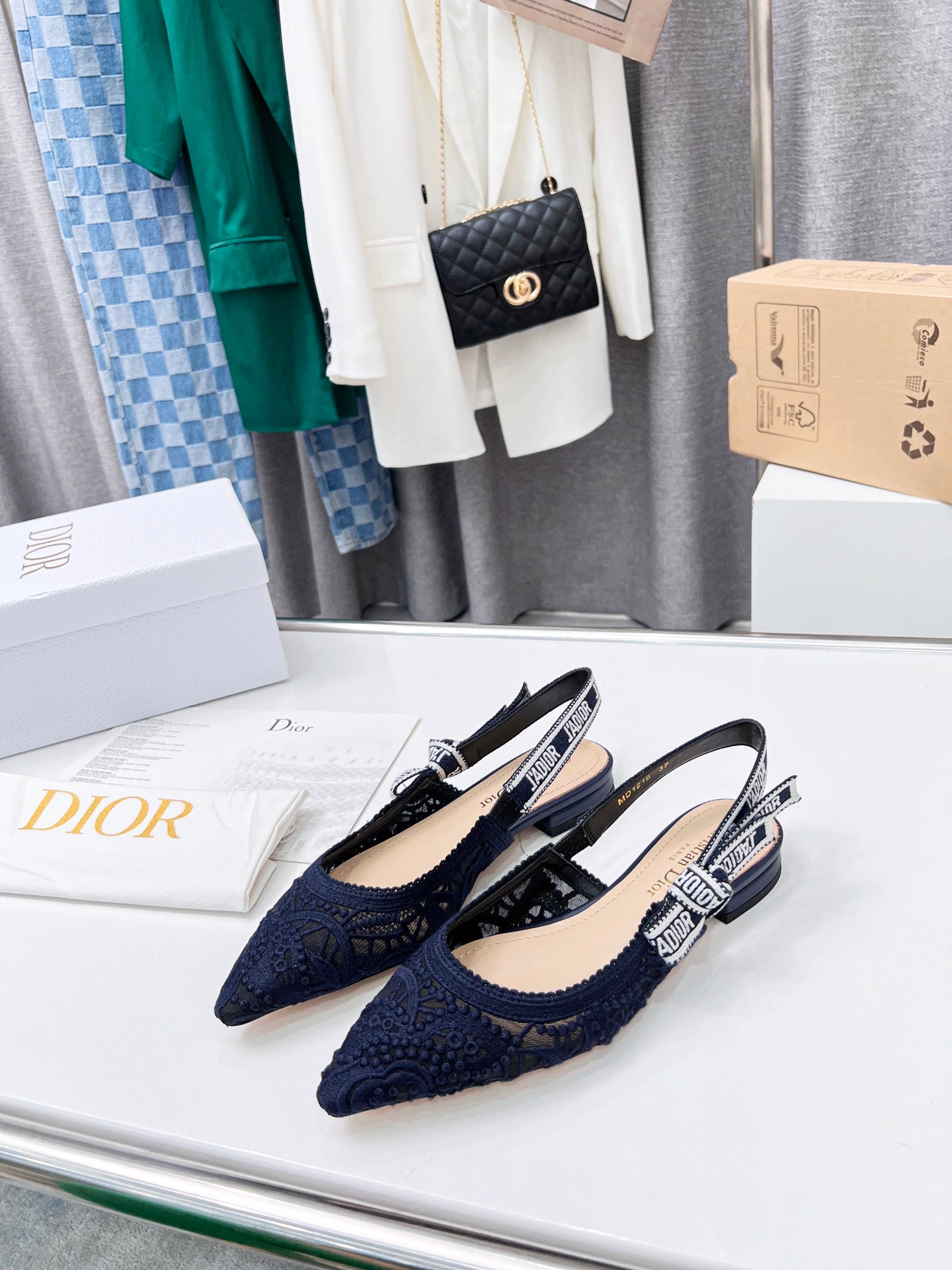 CD 25 J'Adior Slingback Flat Mesh Fabric 237966