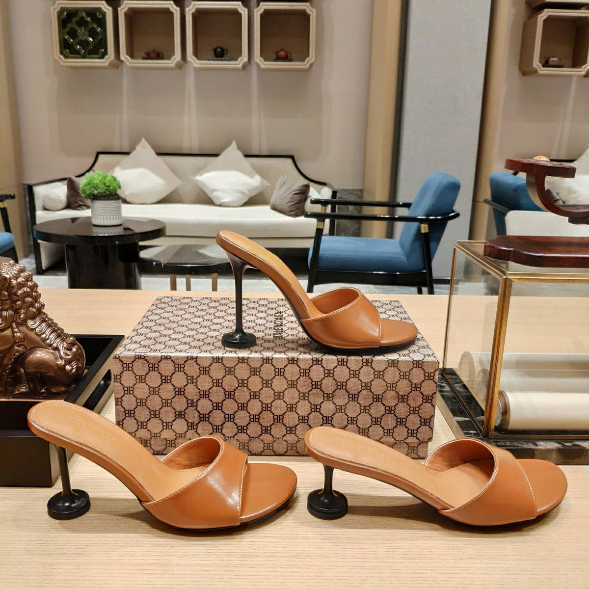 Balenciaga 26s High Heeled Sandals Tan Brown Sheepskin 681281
