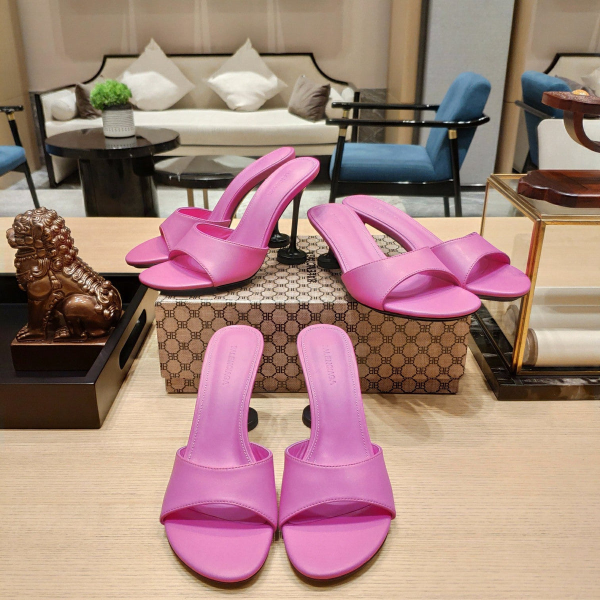 Balenciaga 26s High Heeled Sandals Pink Sheepskin 681280