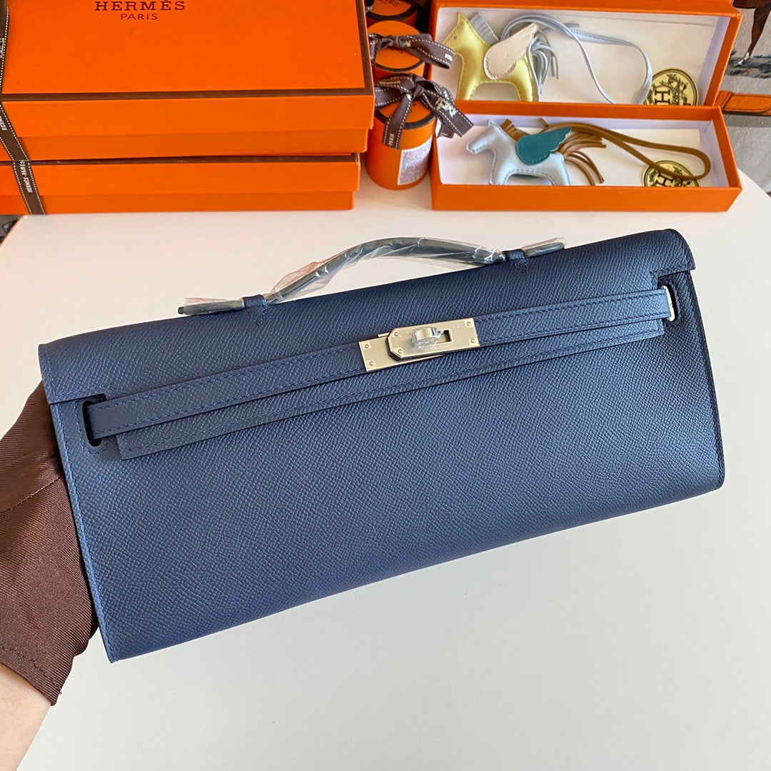 HM Kelly Cut 31 Night Blue Epsom Leather Silver Hardware 229048