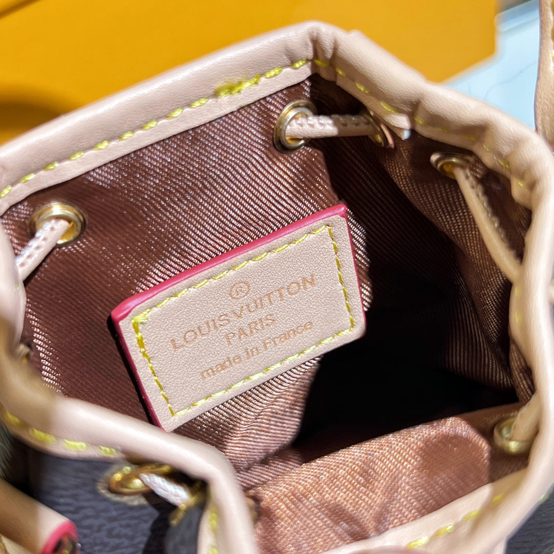 LV Micro Noe Bag Charm Brown Beige Leather