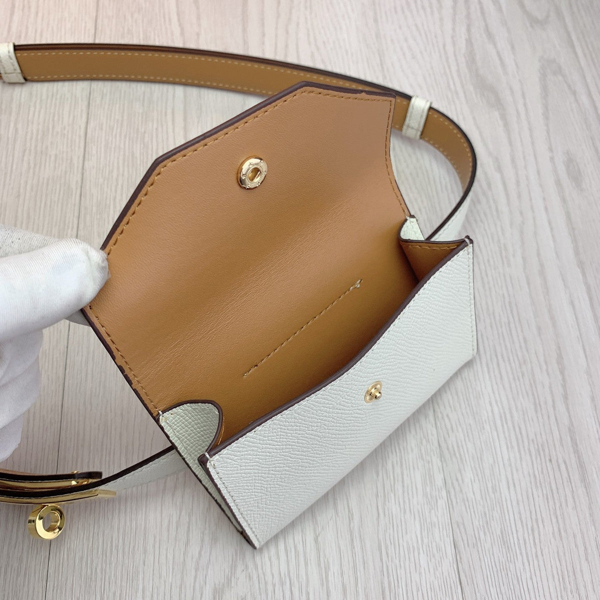 hm kelly belt 18mm with pocket white calfskin gold buckle