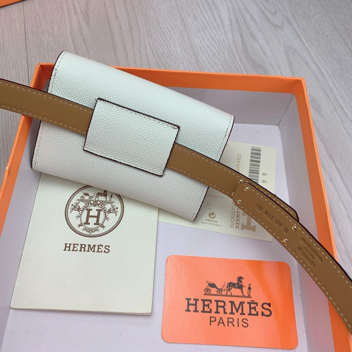 hm kelly belt 18mm with pocket white calfskin gold buckle