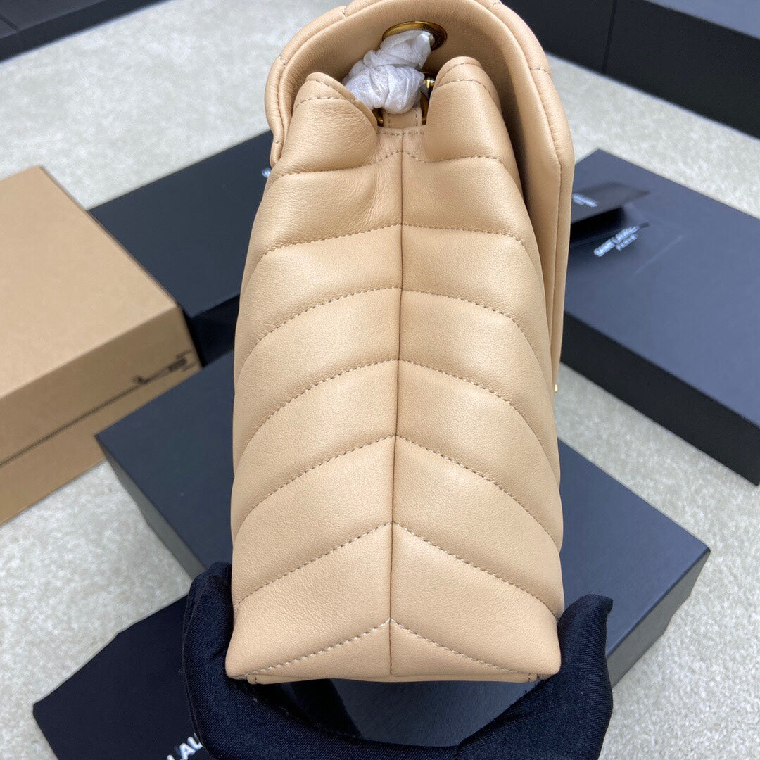 LOULOU MEDIUM 32 CREAM QUILTED LEATHER GOLD HARDWARE