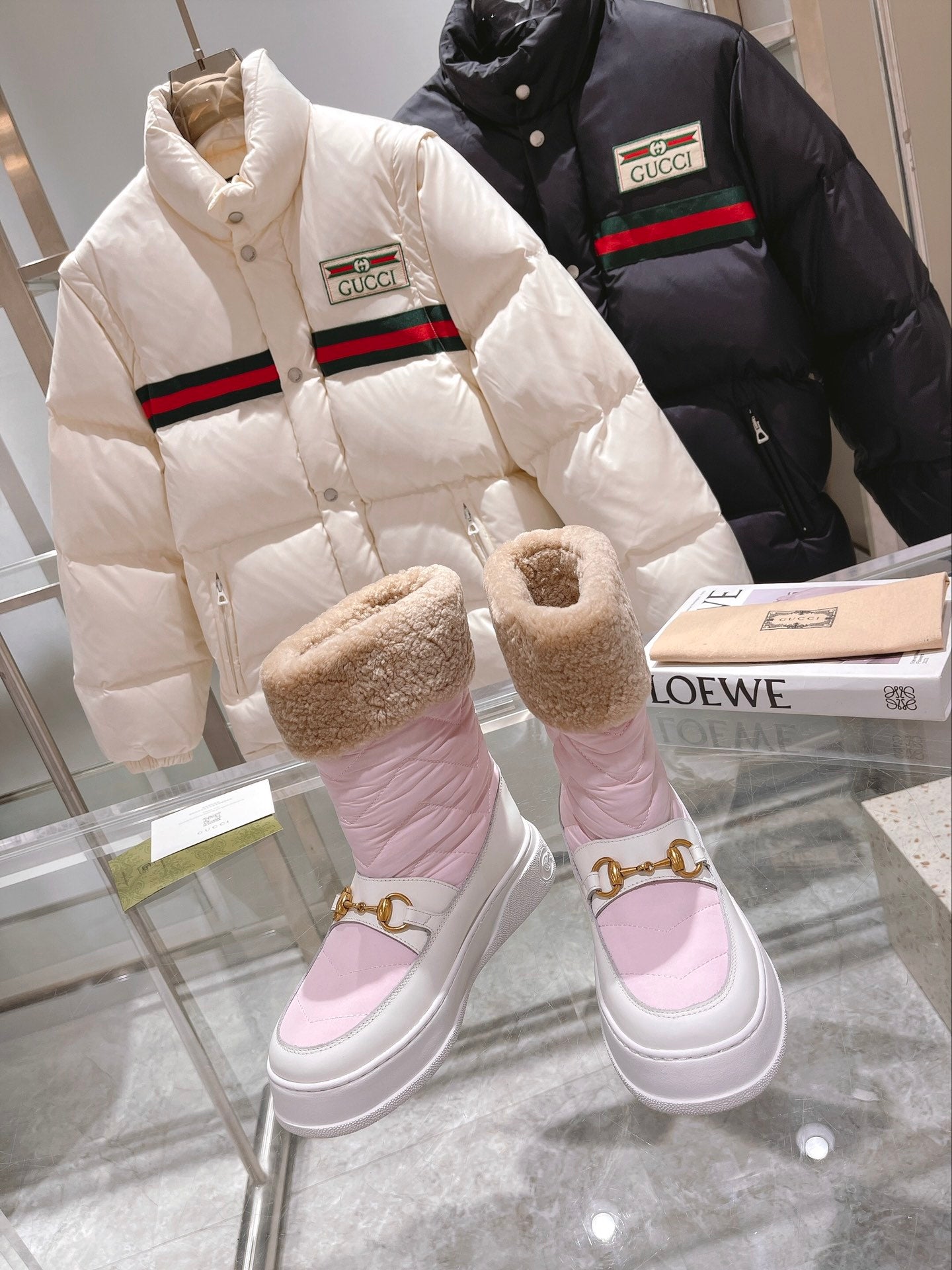 Gucci 2025 Boot Pink White Beige Wool Nylon Calfskin 564677