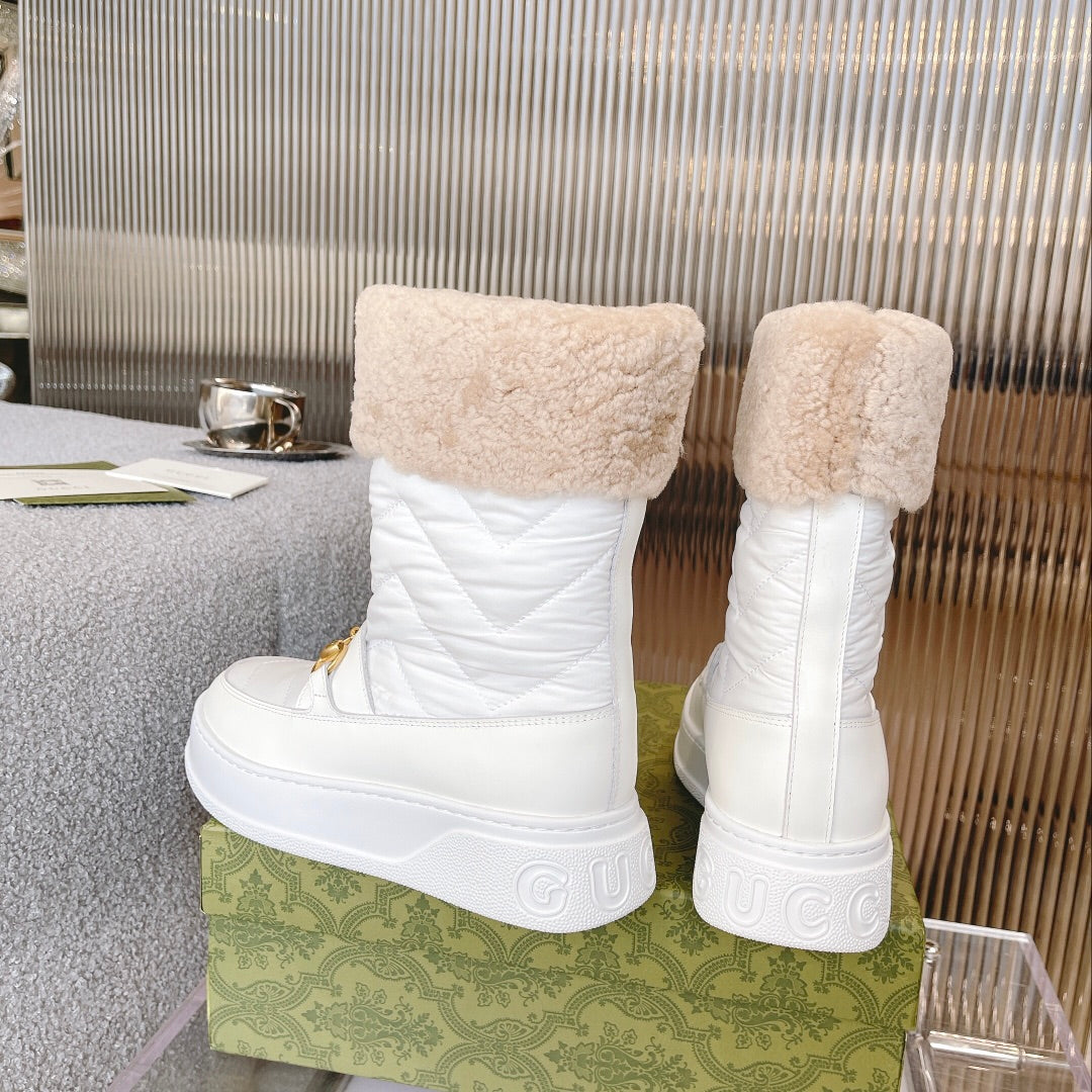 Gucci 2025 Boot White Beige Wool Nylon Calfskin 564678