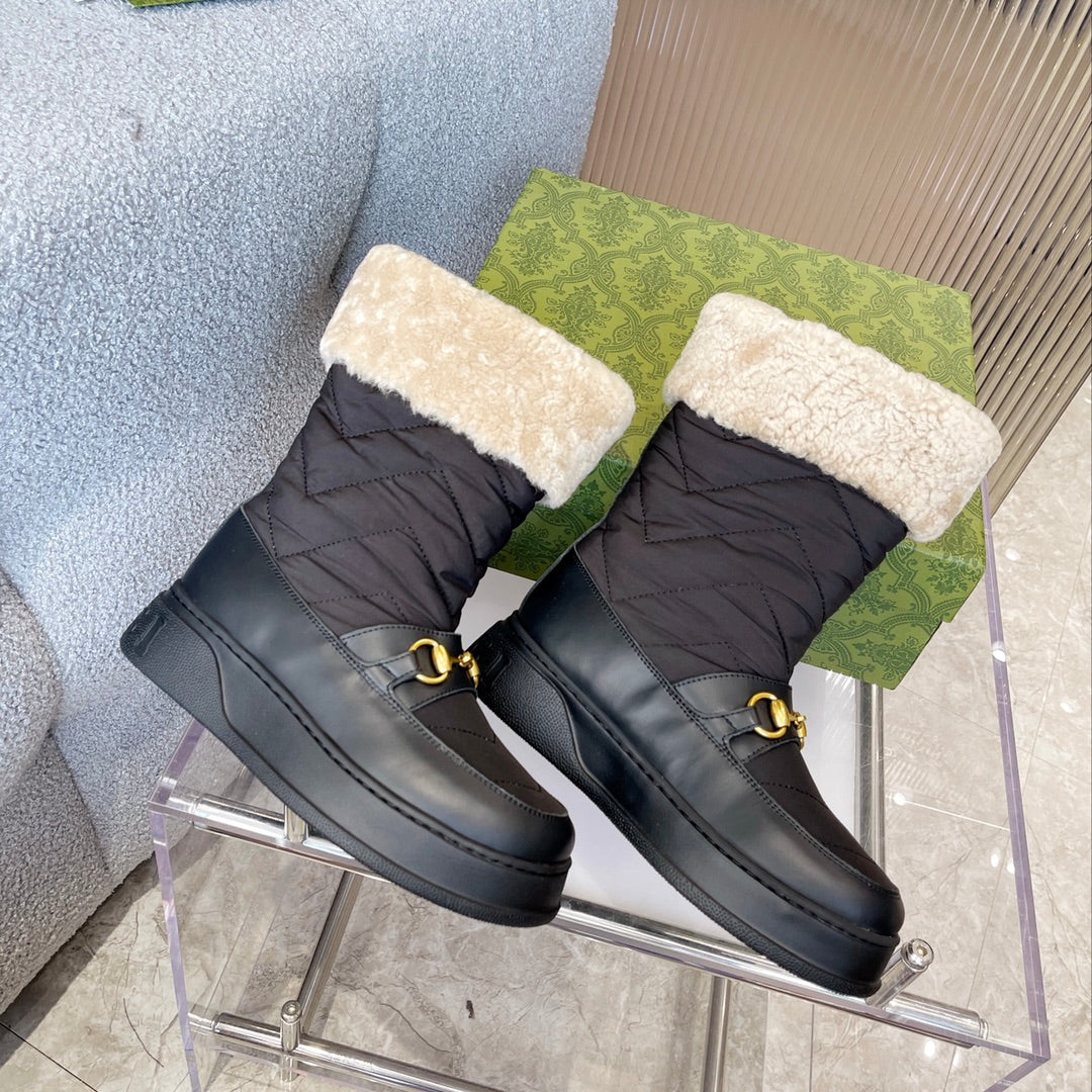 Gucci 2025 Boot Black Beige Wool Nylon Calfskin 564679