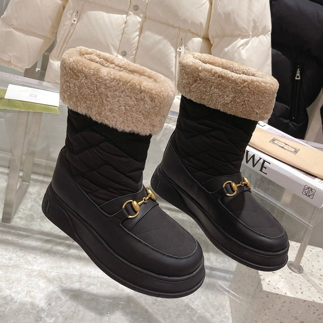 Gucci 2025 Boot Black Beige Wool Nylon Calfskin 564679