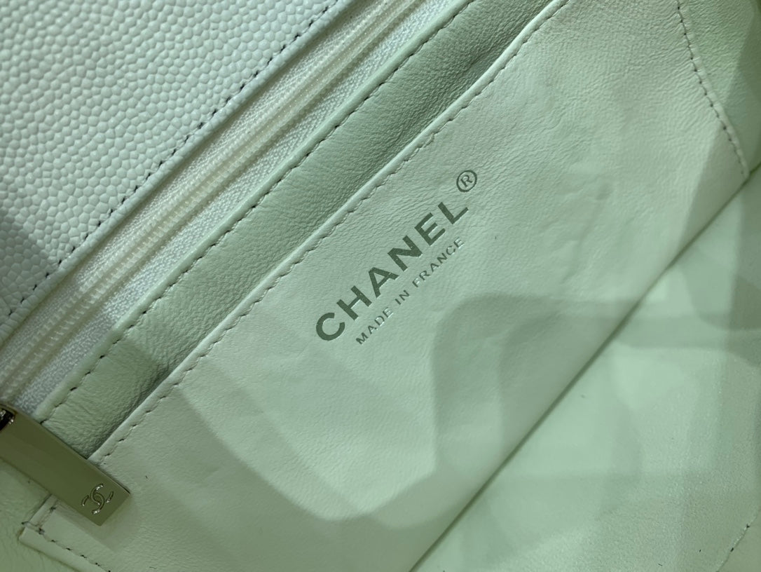 flap bag mini 20cm white caviar silver hardware