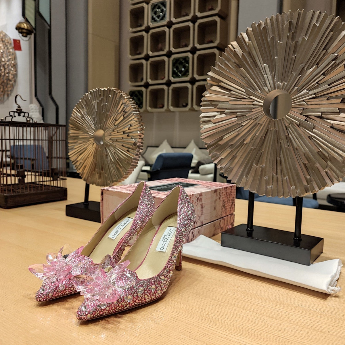 Jimmy Choo Alia 85 Rose mix color Crystal-embellished Pump