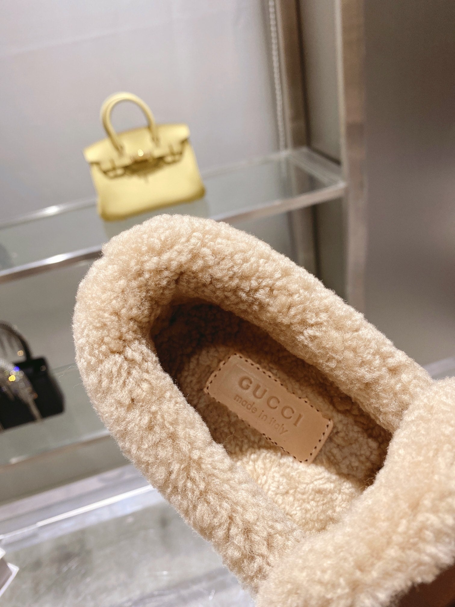 GG Snow Boots Brown  Patent Calfskin Wool 576237