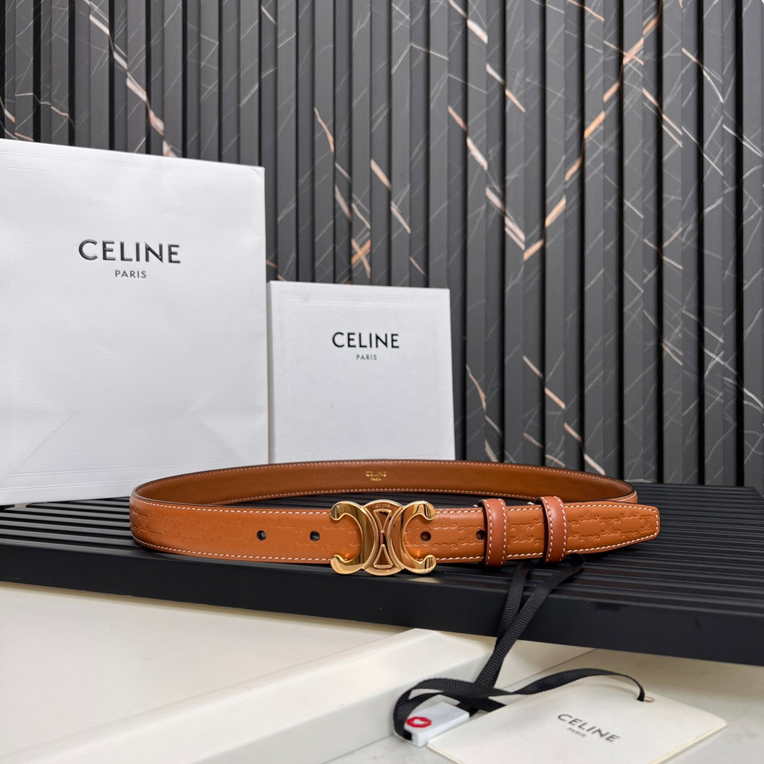 CEL 25mm Triomphe Belt in Taurillon Brown Embossed Leather 176290