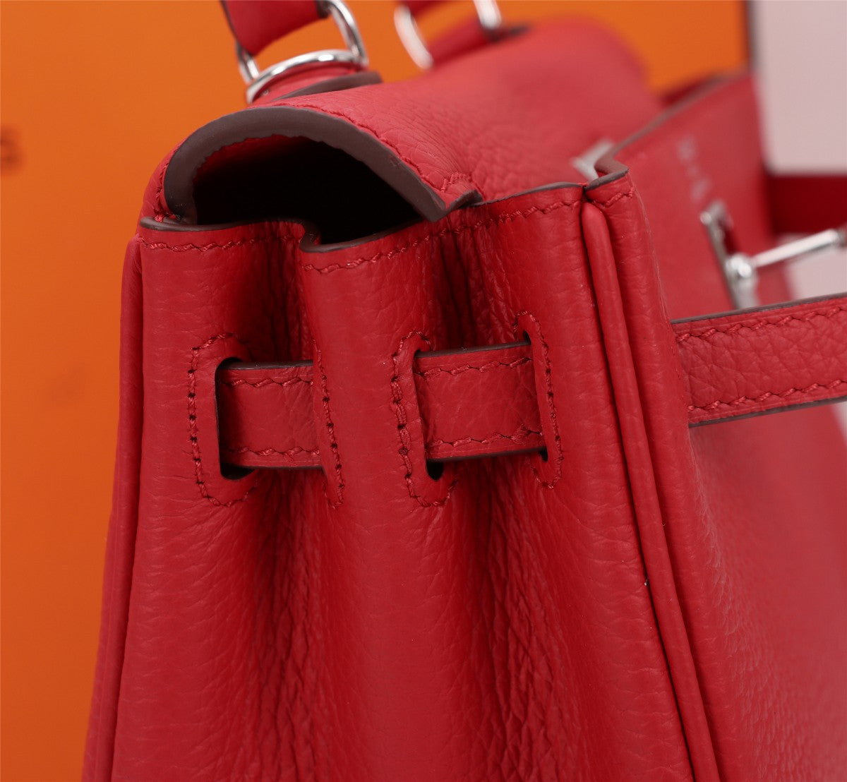 HM KELLY BAG 25 RED TOGO SILVER HARDWARE