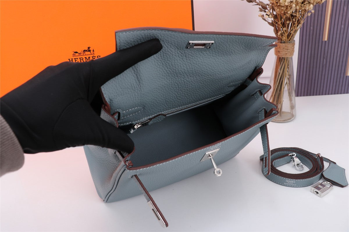 HM KELLY BAG 28 TEMPERED GRAY TOGO SILVER HARDWARE