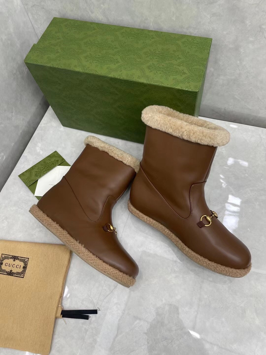 Gucci 2025 Boot Brown Beige Sheepskin Wool 564790