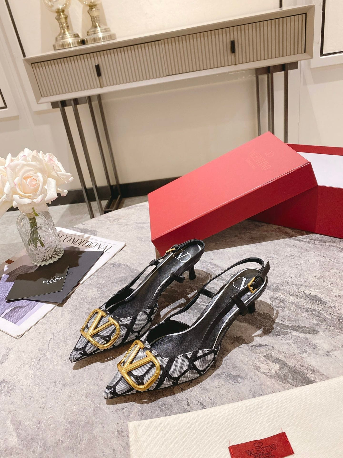 Valentino Slingback Pump Heel Fabric Print 239521