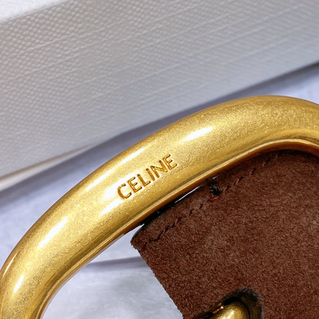 CL LARGE 35 MM BELT IN CHOCOLATE BROWN SUEDE GOLD HARDWARE